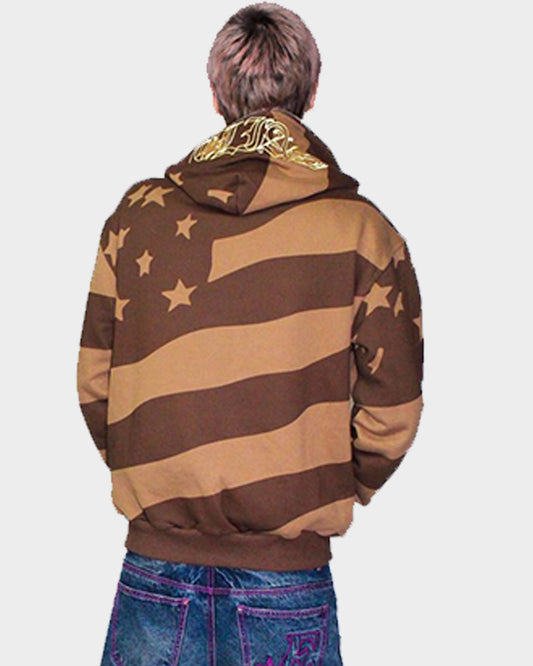 Brown Banner Full Zip Hoodie